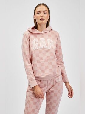 GAP Pink Checkered Hoodie PTP 26"
